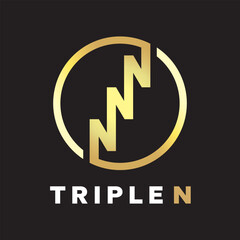 Triple N Letter in skyscraper style in a round shape and rendered in golden color Vector Graphic