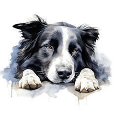 Hand Painted Border Collie Dog Watercolor