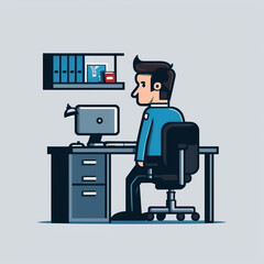 ai generated Illustration man sitting at workplace