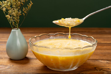 mango pomelo sago dessert at horizontal composition