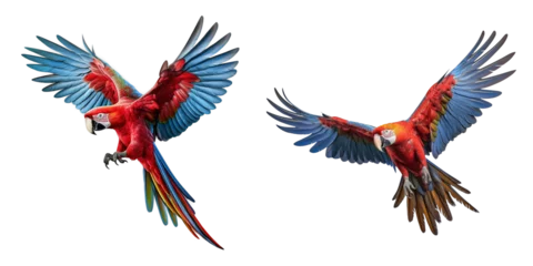 Rolgordijnen Scarlet macaw parrot flying isolated on transparent background Generative AI © epicraw