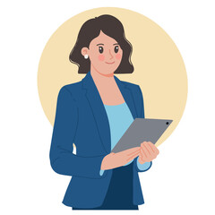 Portrait of bussiness woman bringing tablet for presentation in the office illustration