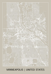 Minneapolis (Minnesota, United States) street map outline for poster, paper cutting.