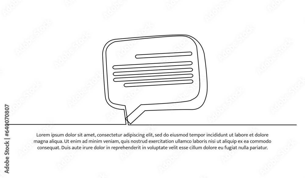 Poster speech bubble one continuous line design. decorative elements drawn on a white background.