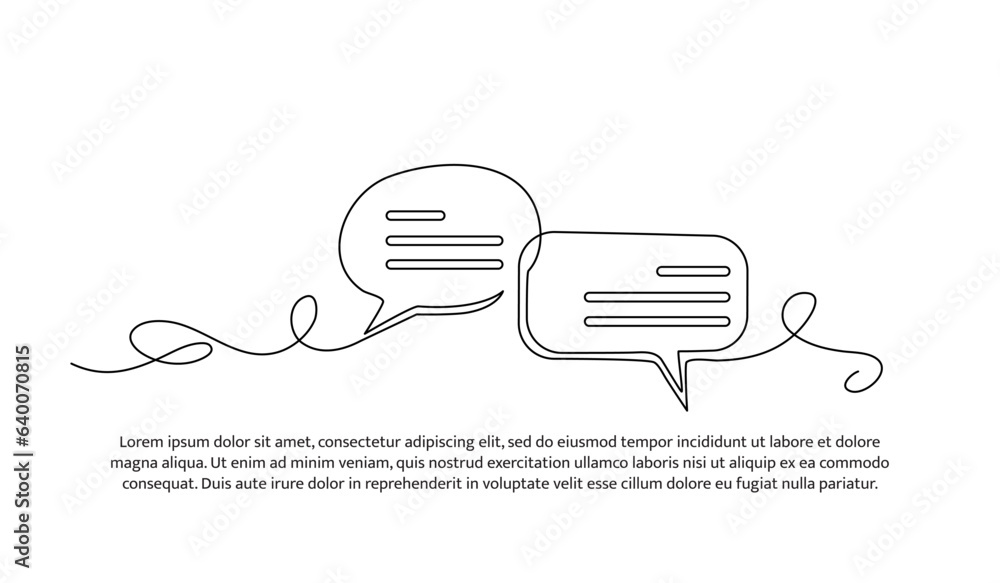 Poster speech bubble one continuous line design. decorative elements drawn on a white background.