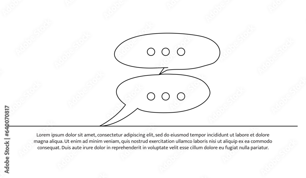 Poster speech bubble one continuous line design. decorative elements drawn on a white background.
