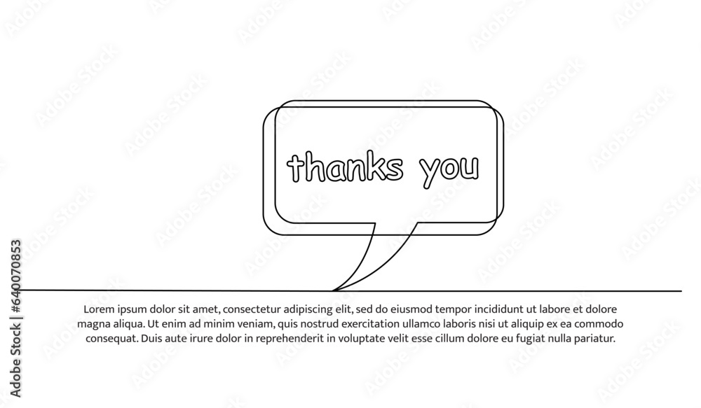Aufkleber one continuous line design of simple thank you word speech bubble. decorative elements drawn on a wh