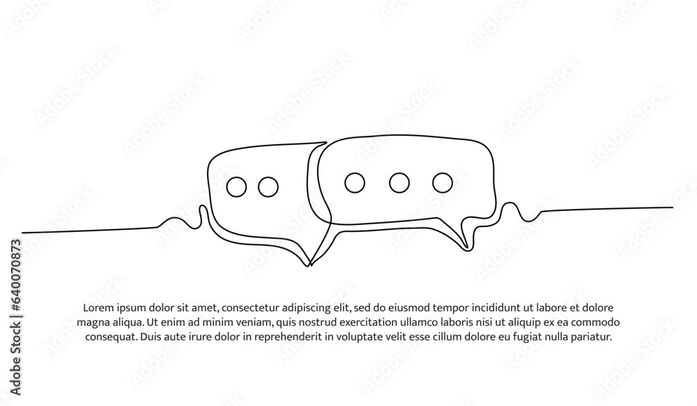 Poster speech bubble one continuous line design. decorative elements drawn on a white background.