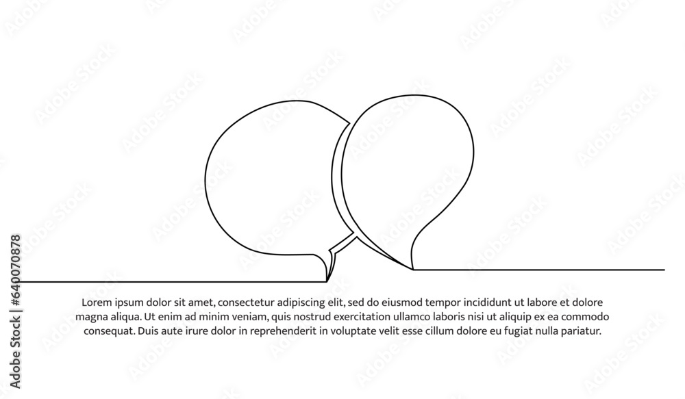 Poster speech bubble one continuous line design. decorative elements drawn on a white background.