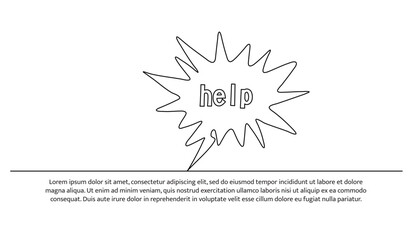 One continuous line design of word stickers helps in speech bubbles. Decorative elements drawn on a white background.