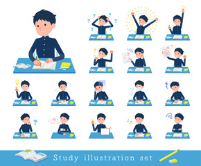 勉強に関する学ラン男子学生のセット