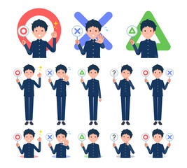 Obraz premium まるばつプレートを持った学ラン男子学生のセット