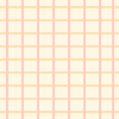 seamless pattern, pink and orange grid line on yellow background. Tartan fabric style