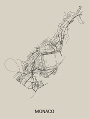 Monaco street map outline for poster.