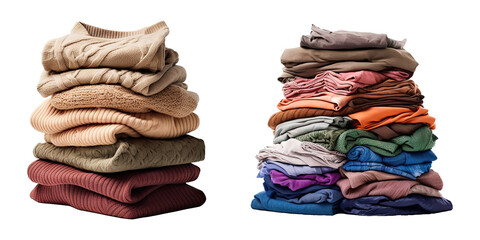 Stack of colorful clothes on transparent background Generative AI - obrazy, fototapety, plakaty