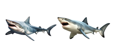 Set of Shark with open jaws closeup on transparent background Generative AI