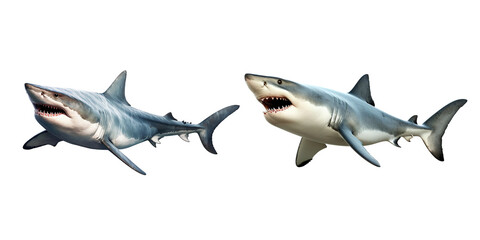Fototapeta premium Set of Shark with open jaws closeup on transparent background Generative AI
