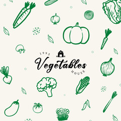 Vegetable Drawing Hand drawn Collection, Vegetable seamless pattern linear set