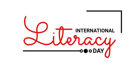 International Literacy Day lettering text animation on white screen alpha channel. Celebrated annually on September 8 to highlight the importance of literacy for all people. Editable background