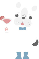 happy valentine's day with dog and drink, love concept, flat png transparent element character design