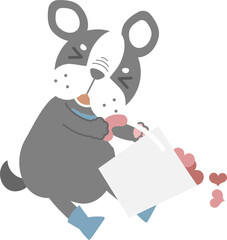 happy valentine's day with dog and bucket of hearts, love concept, flat png transparent element character design