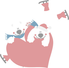 happy valentine's day with bear couple wearing skates and heart, love concept, flat png transparent element character design