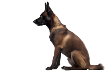 Belgian Mallinois, Belgian Shepherd, realistic, sitting, transparent background, white background, generative AI