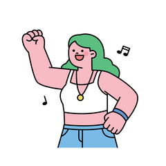 Festival. A woman wearing a crop top dances happily.