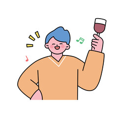 Festival. A man is drinking wine and enjoying a festival.