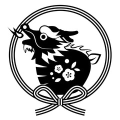 蝶結びに白黒龍のお年賀シンボル