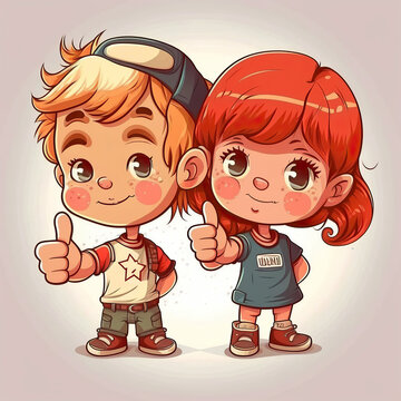 ai generated Illustration fboy and girl with  thumb's up