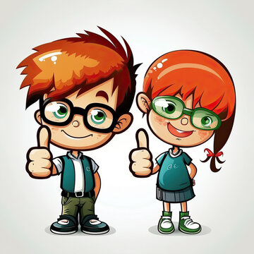 ai generated Illustration fboy and girl with  thumb's up