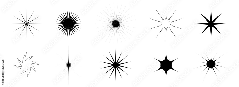 Poster blinks and twinkles set. retro bling stars collection. abstract black starburst shine effect pack. d