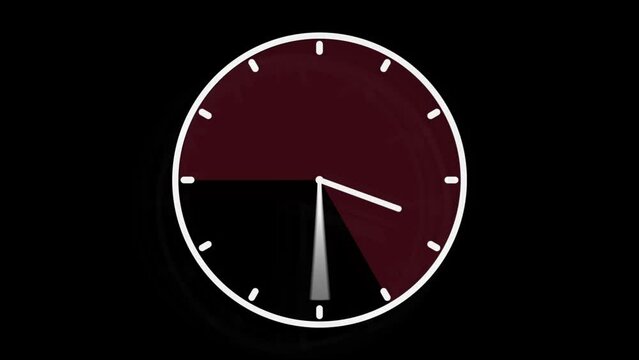 Time lapse Animation of white clock on black background counting 9 to 5 office working hours, stressful rat race shift with final timer explosion. Alpha channel included