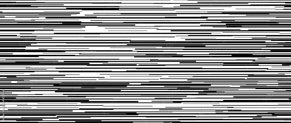 Poster Seamless random lines pattern. White tv noise repeating pattern. black and white horizontal irregular lines background pattern. Glitch concept wallpaper. Vector illustration.