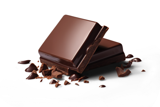 Chocolate bar pieces . hand cut
 on transparent 