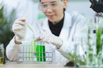 science research technology of plant leaf laboratory for medicine chemistry, medicals scientist...