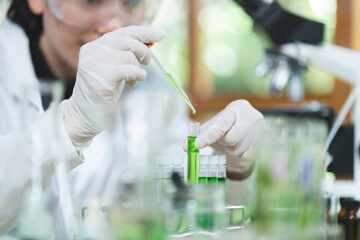 science research technology of plant leaf laboratory for medicine chemistry, medicals scientist...