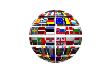 Digital png illustration of 3d globe of european flags on transparent background