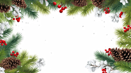 Fototapeta na wymiar Christmas border with Christmas elements with white copy space