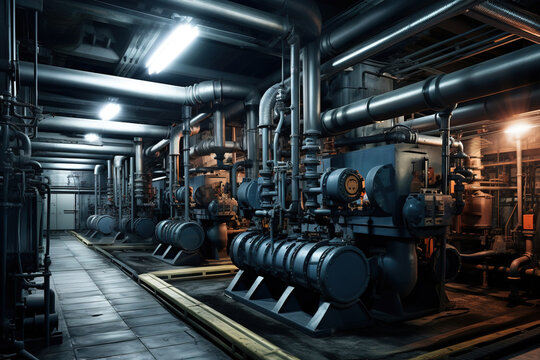 Industrial compressor refrigeration station at manufacturing factory