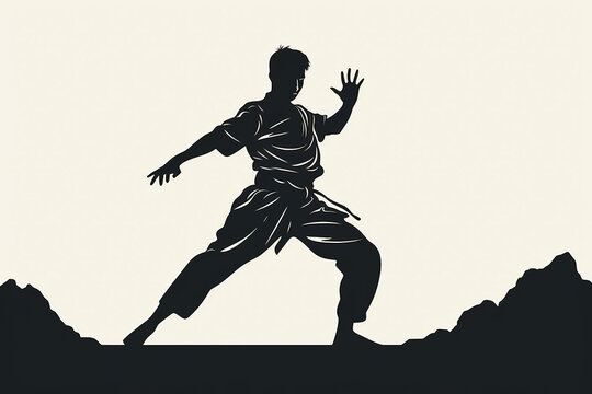 Fast kick martial arts silhouette illustration. Modern and simple logo for karate, judo and martial
