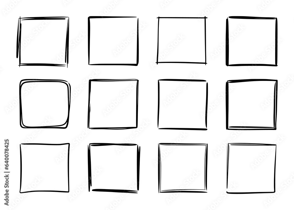 Fototapete Hand drawn sketch frame vector. Simple doodle rectangle pencil frame border shape. Hand drawn doodle scribble border element for text quote template. Pencil brush stroke style. Vector illustration