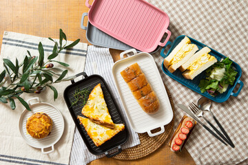 Various breads and desserts on the table