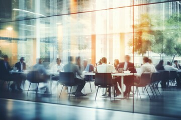 blurred business people sit in the office room, rush hour time concept, busy time moment