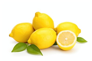 lemon and leaves on white background