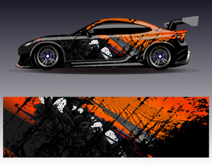 Race car wrap decal designs. Abstract racing and sport background for car livery or daily use car vinyl sticker - obrazy, fototapety, plakaty