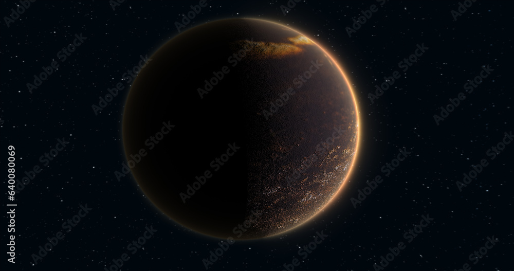 Poster abstract planet red rusty realistic futuristic round sphere against the background of stars in space