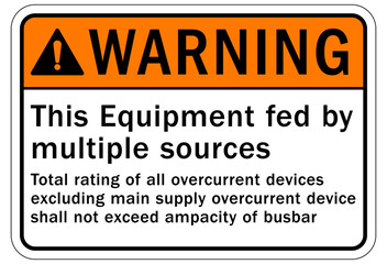 Multiple power source electrical warning sign and labels this equipment fed by multiple sources