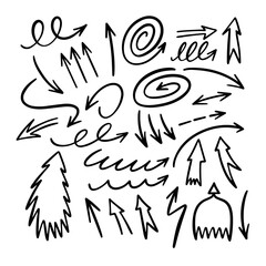 Hand drawn curve different arrows set.
